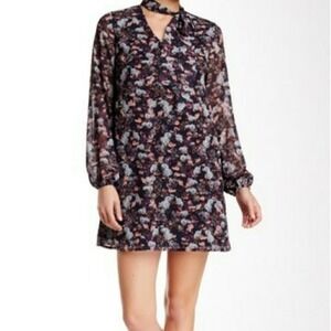 CeCe Womens Size 10 Dress Floral Print Tie Neck Long Sleeve Chiffon